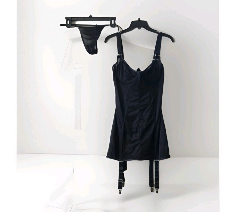 House of Desire Yasmine Shine Mesh Open Cup Babydoll Set Black Sz 1X /2X